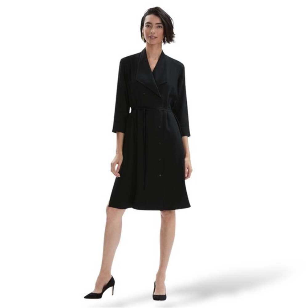 M.M. LaFleur ✘ Suzanne Trench Light Wrap Tie Collared Shirt Dress, Black, M